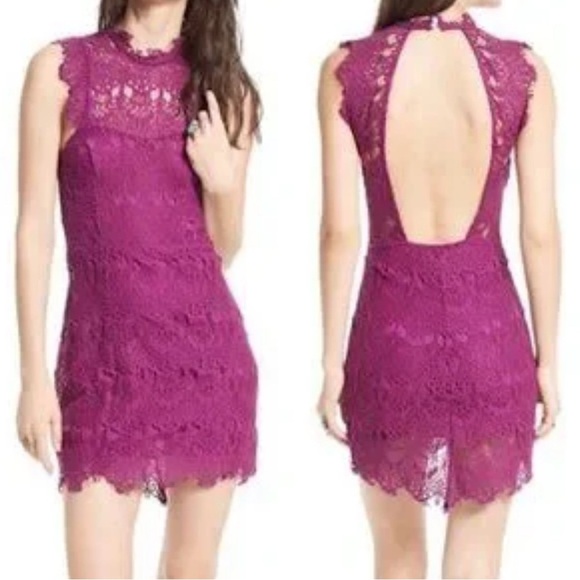 Free People Daydream Lace Minidress in magenta sexy open back dress NWT size S - Picture 1 of 6
